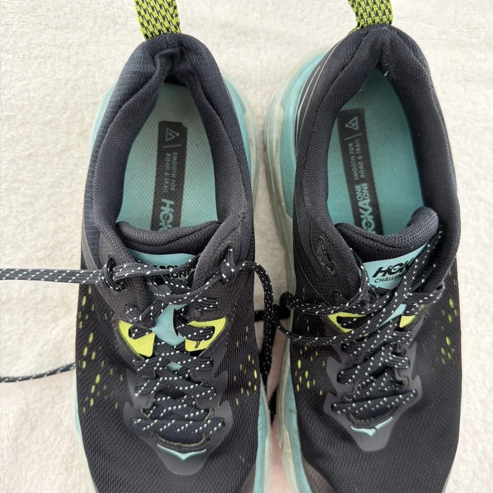 Hoka One One Challenger ATR 6 Shoes Womens 8.5 Black Blue Trail Running Sneakers